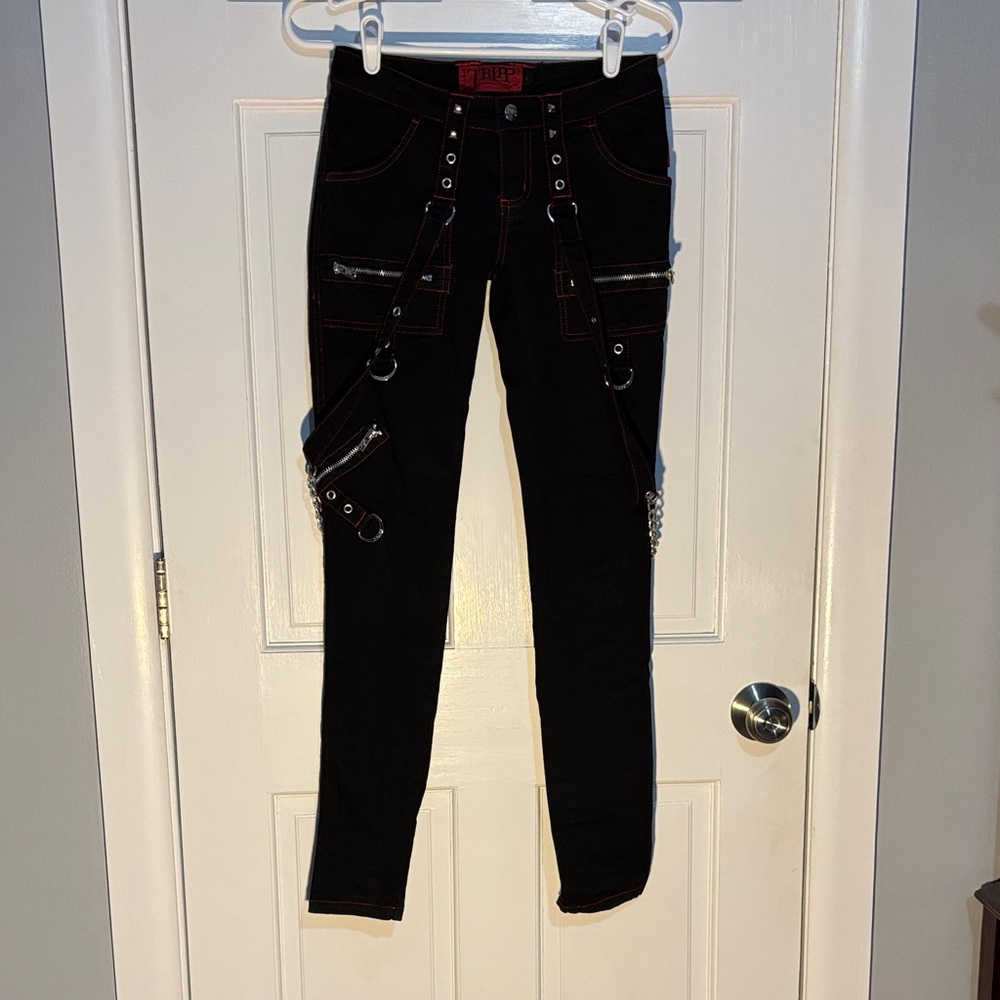 Tripp NYC Black Pants with Red Stitching and Straps